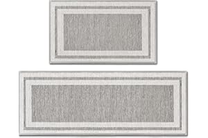Artoid Mode Rubber Non-Slip Washable Absorbent Kitchen Rugs and Mats Set of 2, Kitchen Mats for Floor Kitchen Hallway Laundry Room in Front of Sink Grey - 17x29 and 17x47 Inch