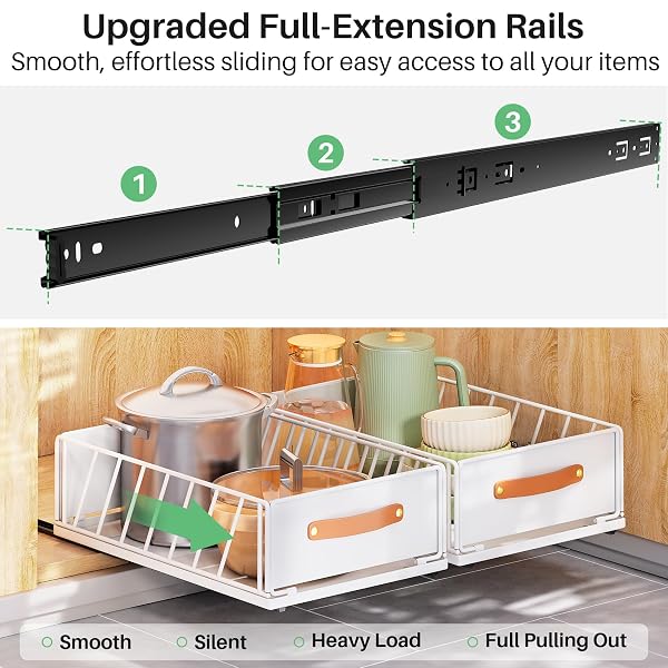 PULL OUT CABINET ORGANIZER FIXED WITH ADHESIVE NANO FILM,HEAVY DUTY SLIDE OUT PANTRY SHELVES DRAWER STORAGE,SLIDING MESH CABINET BASKET WITH HANDLE FOR KITCHEN, BATHROOM,HOME, 15.8″W X 21″D X6.2″H