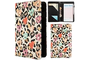 ANNAMISSI Server Books for Waitress,Cute Pocket Leather Money Organizer Wallet Note Pad Cash Bill Restaurant Guest Check Book Holder Pocket Presenter Fit Server Apron Waitress Book (Leopard Print)