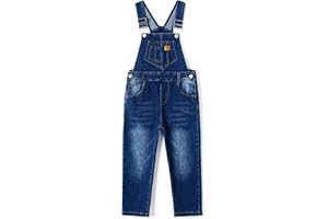 KIDSCOOL SPACE Girls Denim Overalls, Bibs Washed Stretchy Jeans Jumpsuit