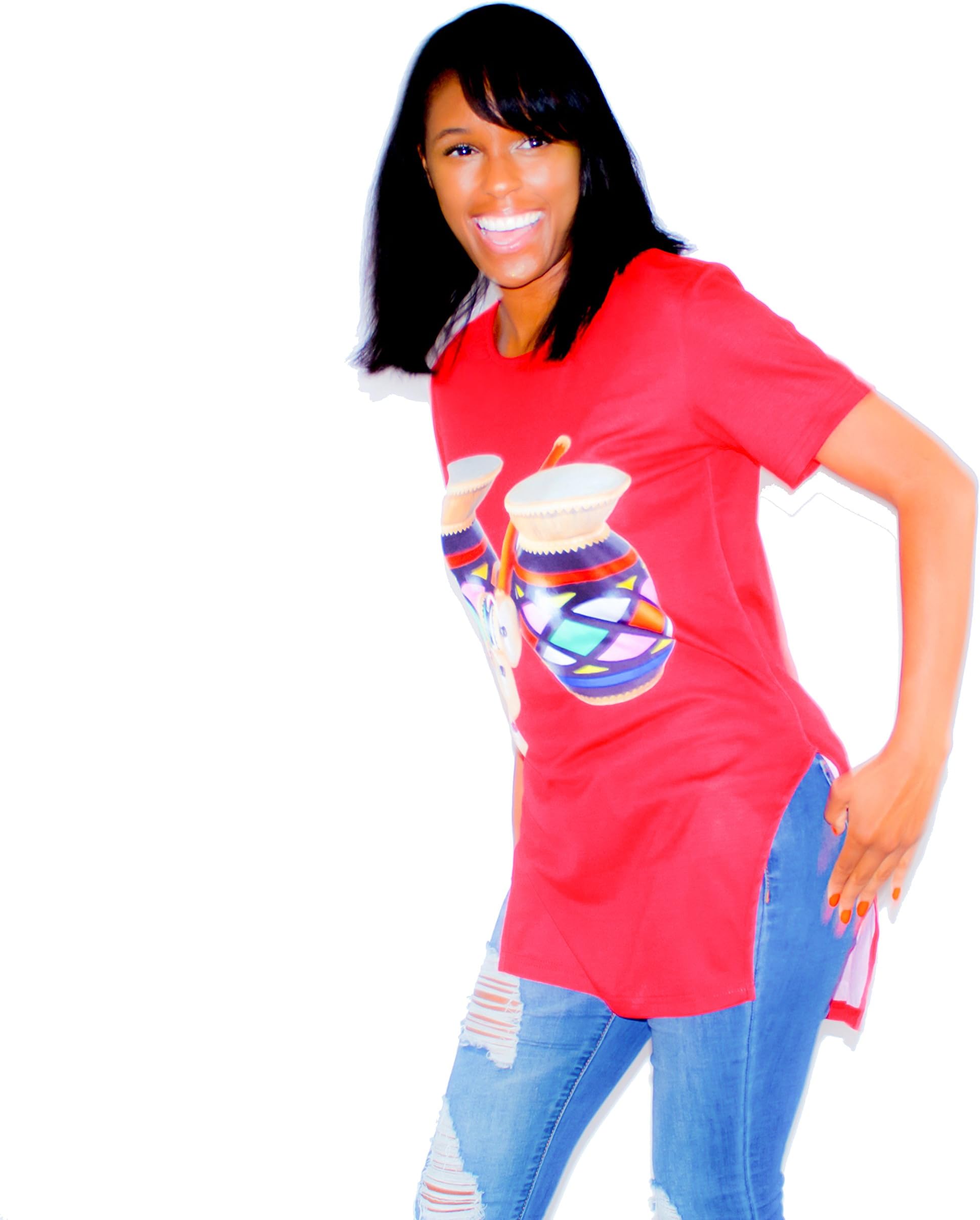 Faredi Cultural Colorful Drum Long Women T-Shirt Kente Ankara African T-Shirt African Dresses