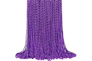 Shaoqinlin 144 PCS Mardi Gras Beads, 33'' 7 mm Metallic Purple Bead Necklaces for Halloween, Carnival, Christmas, Masquerade Parties