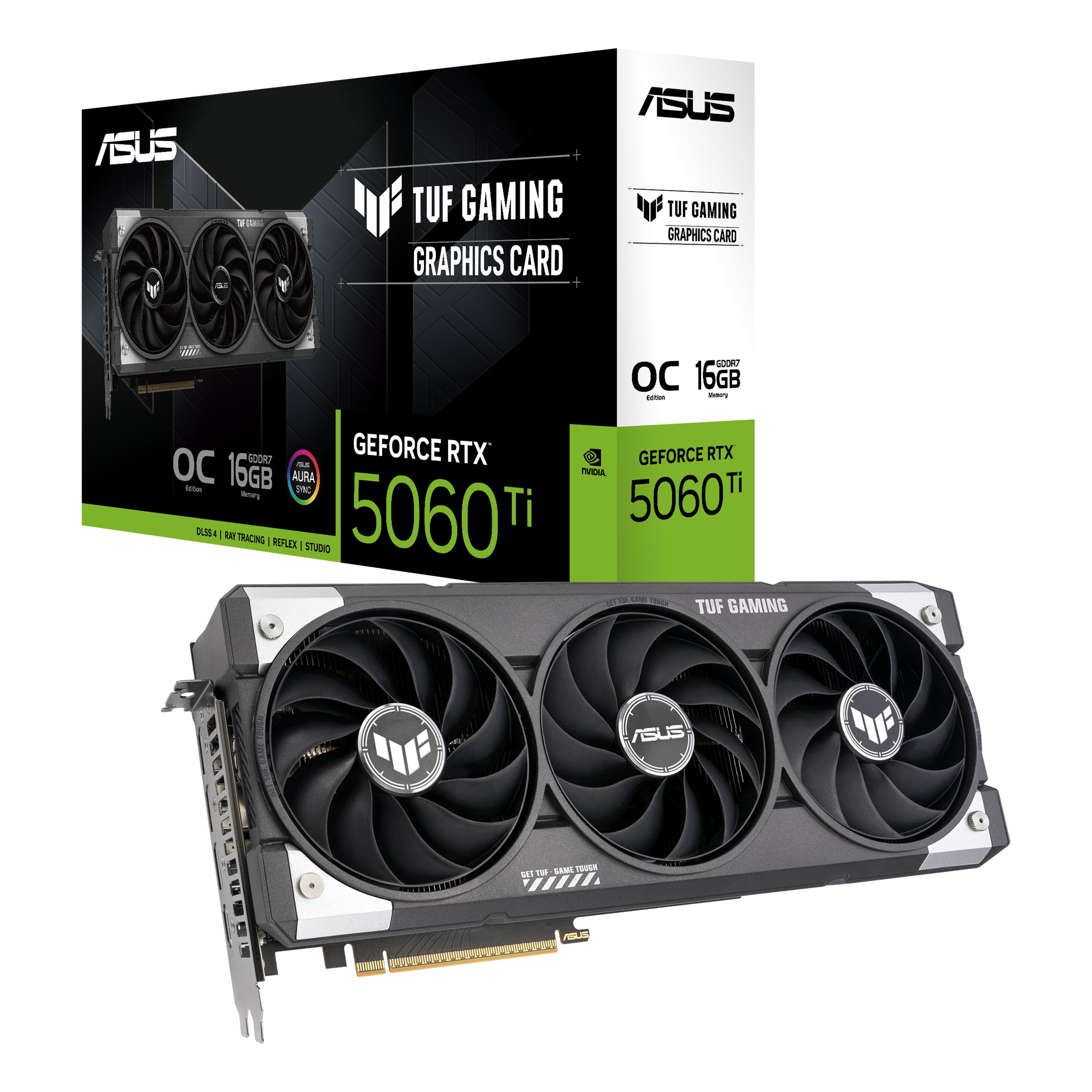 Photo 1 of ASUS TUF Gaming GeForce RTX ™ 5060 Ti 16GB GDDR7 OC Edition Gaming Graphics Card (PCIe® 5.0, HDMI®/DP 2.1, 3.1-Slot, Military-Grade Components, Protective PCB Coating, axial-tech Fans)