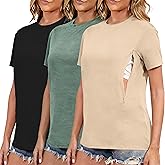 Ecavus Women's 3-Pack Nursing Shirts for Breastfeeding with Hidden Zippers Loose Fit Maternity Tops
