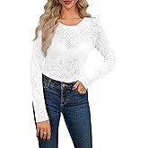Diosun Womens Lace Floral Tops Long Sleeve Mesh Round Neck Sexy See Through Shirts Floral Blouses Top