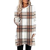 XIEERDUO Womens Tunic Tops Long Sleeve Crew Neck High Low Hem Loose Fit Shirts Blouses with Pockets