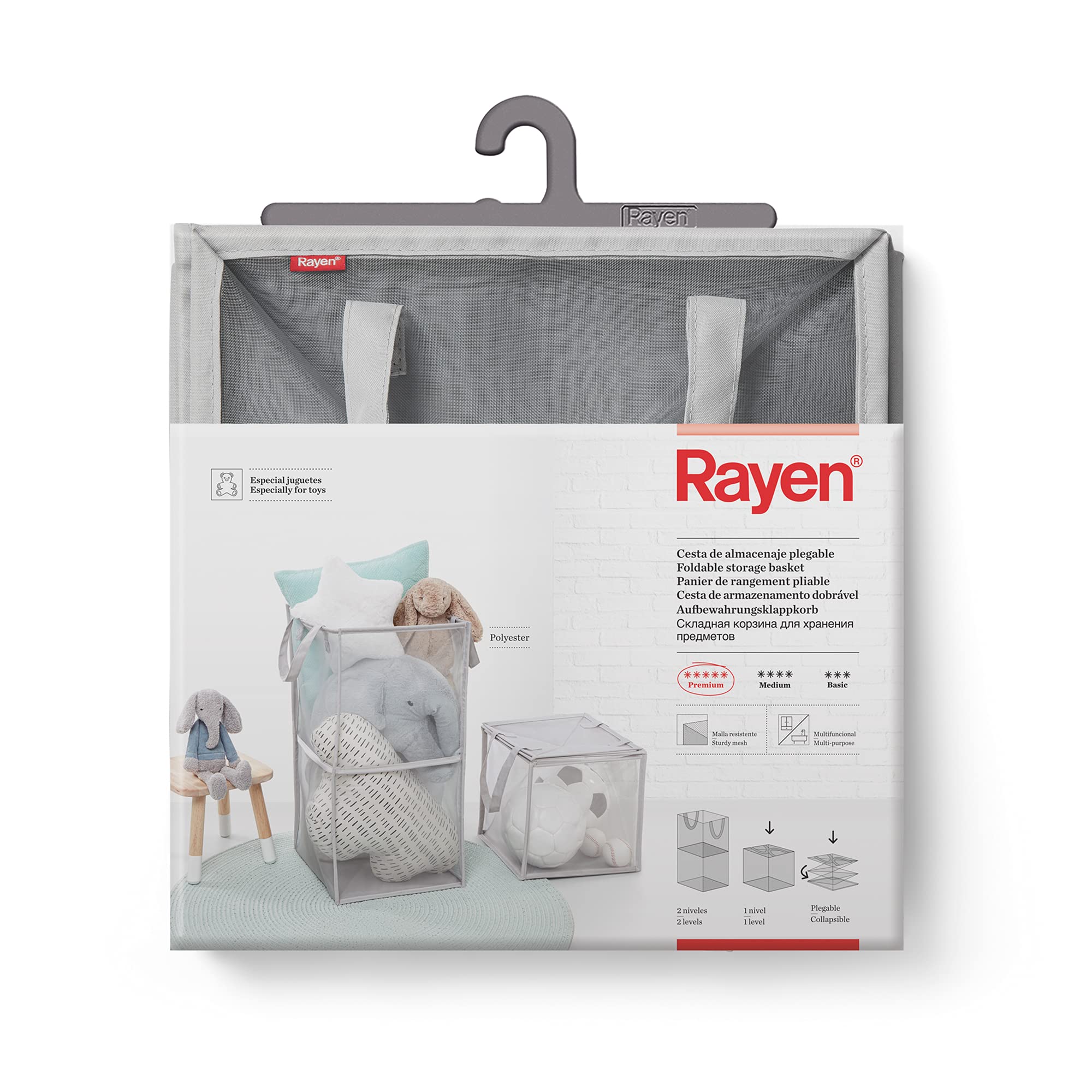 Rayen | Storage Basket | Foldable | Multifunctional | Strong Mesh | Ideal for Toys | 2 Levels: 62 x 30 x 30 cm | 1 Level: 30 x 30 x 30 cm | Folded: 30 x 30 x 3.5 cm