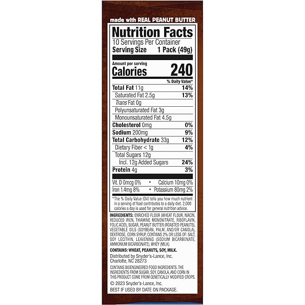 LANCE SANDWICH COOKIES, NEKOT PEANUT BUTTER, 10 INDIVIDUALLY WRAPPED PACKS, 6 SANDWICHES EACH