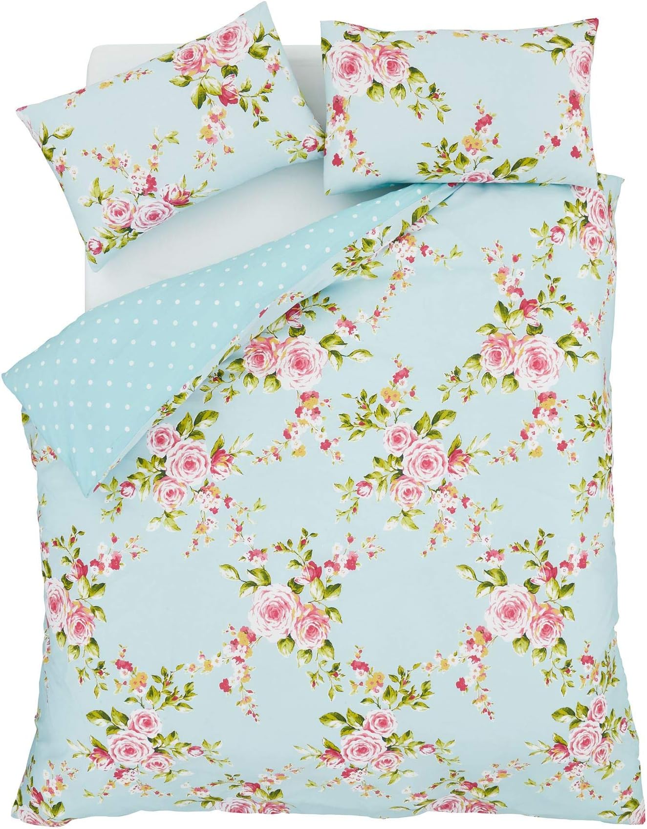 PINK BLUE ROSE FLORAL PRINTED COTTON BLEND USA TWIN (135CM X 200CM - UK SINGLE) DUVET COMFORTER COVER CUSHION SET