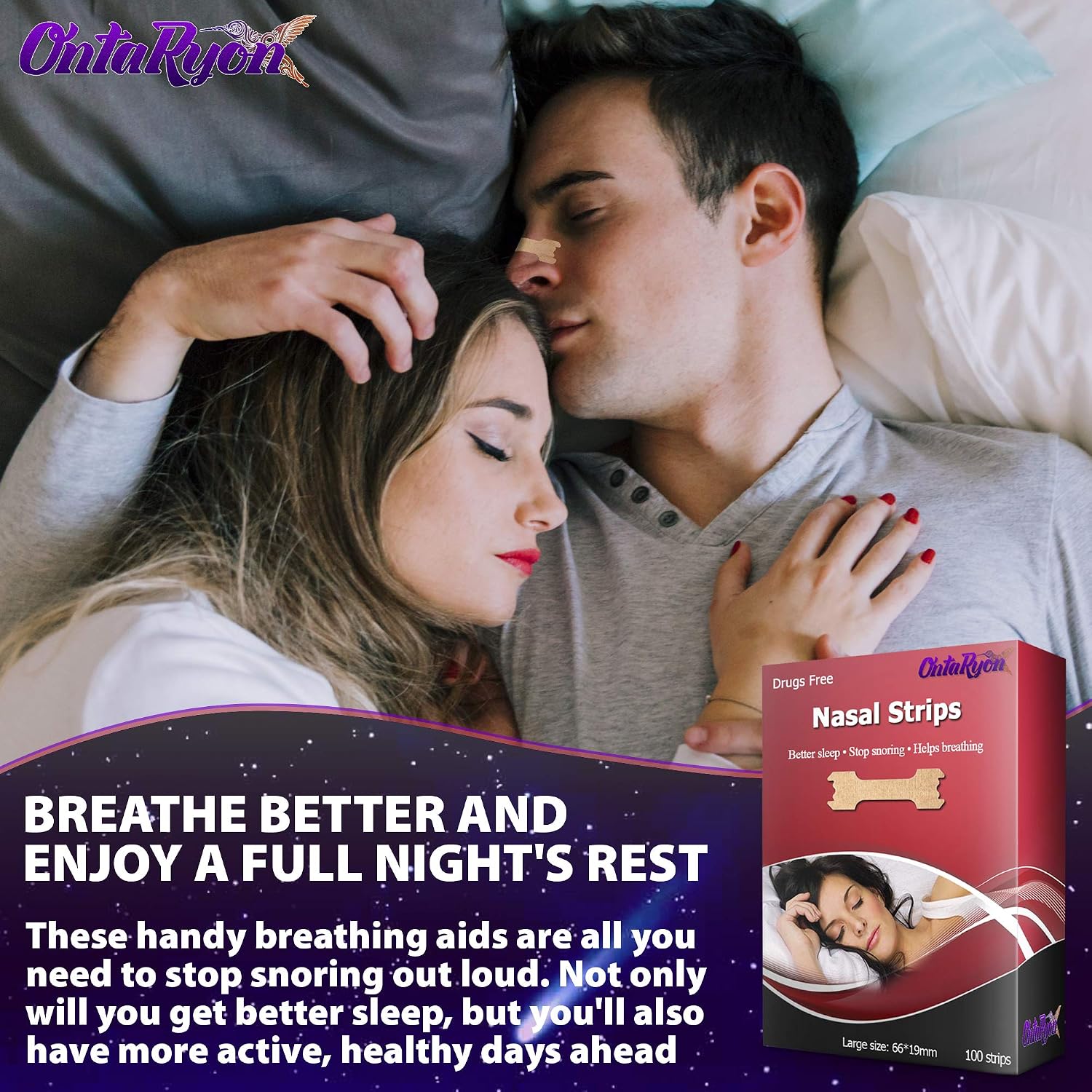 OntaRyon Nasal Strips (x100 Large), Snore Reducing Aids for Men and Women Helps Stop Snoring, Anti Snore Devices - Image 5
