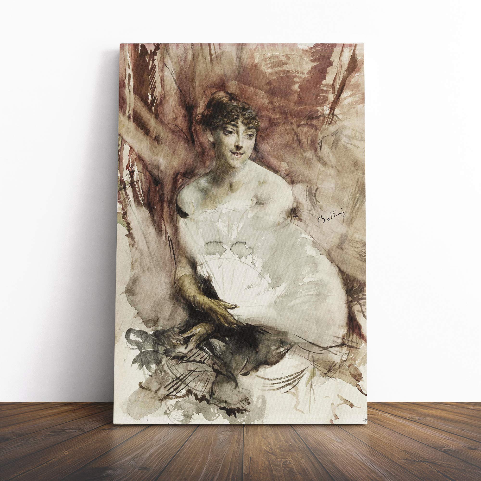 Giovanni Boldini Woman with a Fan Canvas Print | Gallery Wrapped 30mm Frame Wall Art | 20x14 inches | Ready to Hang | Modern People Picture | Living Room Bedroom Lounge Office