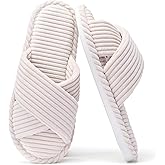 FHILEPON House Slippers for Women Corduroy Cross Band Slippers Open Toe Bedroom Indoor Shoes with Memory Foam