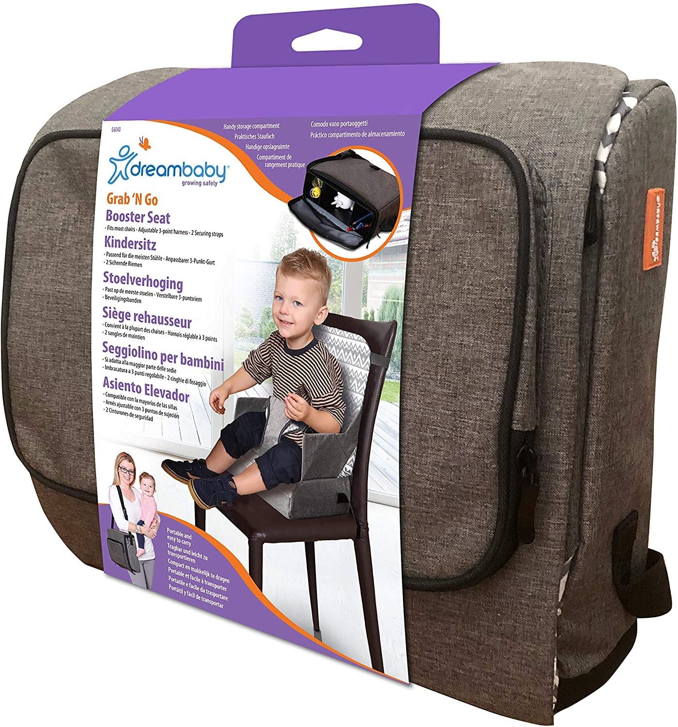 Dreambaby Grab ‘N Go Kids Booster Seat, Portable Travel Toddler High Chair for Dining (6M-3Y) with Storage & Shoulder Strap - Image 5
