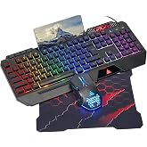 CHONCHOW Gaming Keyboard and Mouse Combo, Wired RGB Set for PC PS4 PS5 Xbox | Phone Holder, Ergo Wrist Rest, Full Size, Anti-Ghosting, USB Silent Light Up Keyboard, 7D 7200DPI Gaming Mouse, Mouse Pad