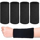 4 Pack 6 Inch Wrist Sweatbands for Men Women, Tennis Elastic Athletic Long Sweat Band Absorbent Sport Wrist Bands Breathable Athletic Wristbands for Basketball, Running, Workout