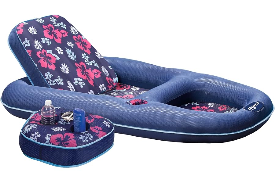 Aqua Campania Ultimate 2-in-1 Pool Float Lounge – Extra Large – Inflatable Pool Floats for Adults with Adjustable Backrest & Cupholder Caddy