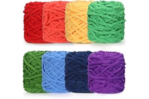 Buryeah Soft Chenille Yarn Velvet Blanket Yarn Thick Fluffy Plush Yarn for Crocheting Hand Knitting Weaving Sweater Shawl Scarf Gloves DIY Craft(Rainbow Colors, 8 Skeins)