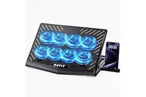 HAVIT Laptop Cooling Pad with 8 Cooling Fans, Laptop Cooler 6 Adjustable Heights for 12-15.6 Inch Laptops, Gaming Laptop Cooling Stand with a Phone Stand Two USB Ports