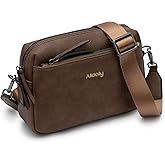 Alldaily Small Triple Zip Crossbody Purse for Women, Vegan Leather Phone Bag with Wide Shoulder Strap