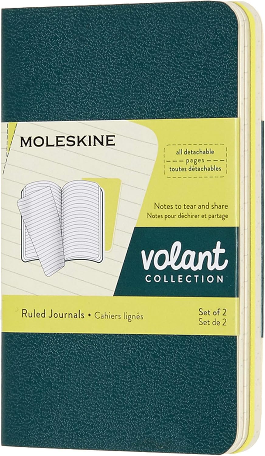 Moleskine QP701K31M20 X-Small Volant Ruled Journals, Pine Green/Lemon Yellow, 6.5 x 10.5 cm