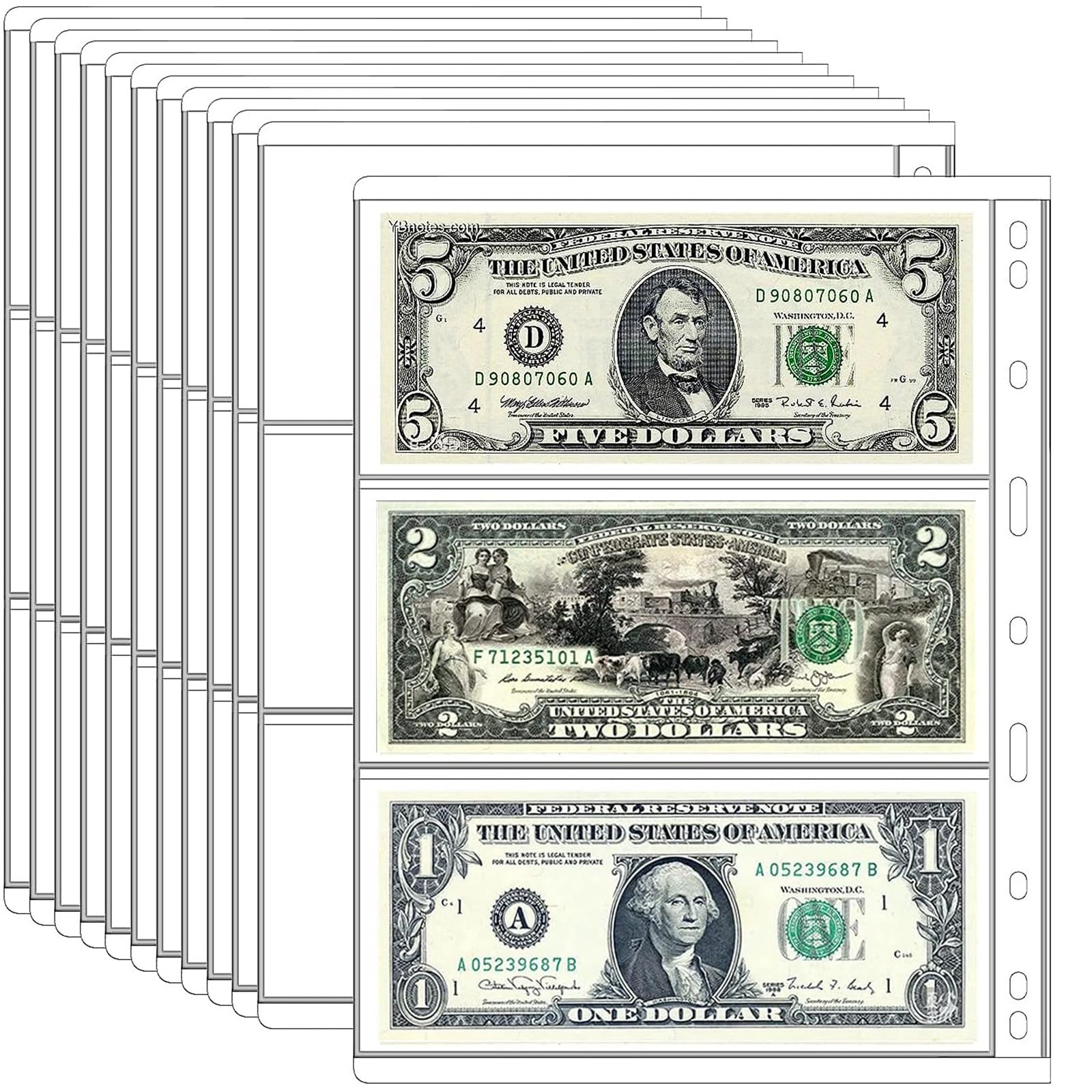 Ettonsun 10 Sheets Paper Money Collection Pages,Currency Sleeves,Currency Holder Collection Supplies Album Pages for Travel Bill Banknote Stamp Paper Souvenirs Storage