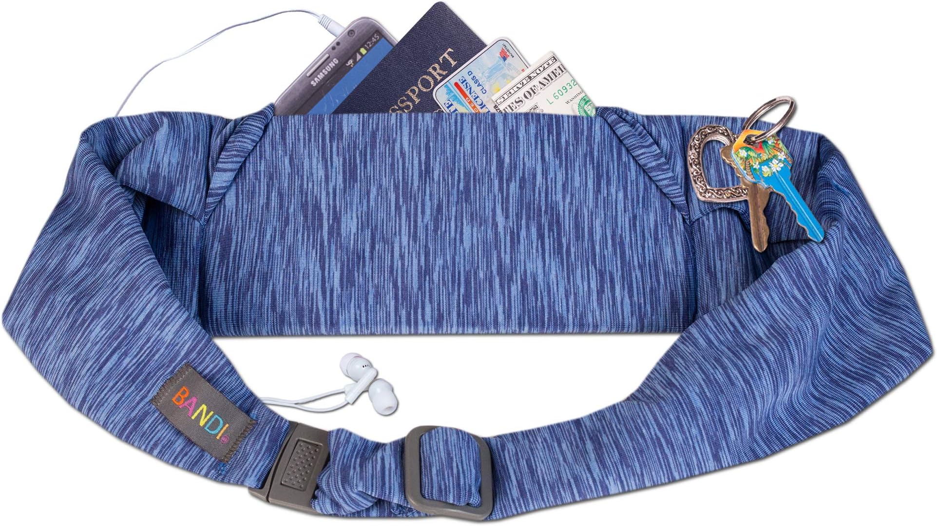 BANDI Large Pocket Belt Holds Phone for Running, Travel, Medical, Adjustable Fit, Comfortable (Strata Blue Royal)