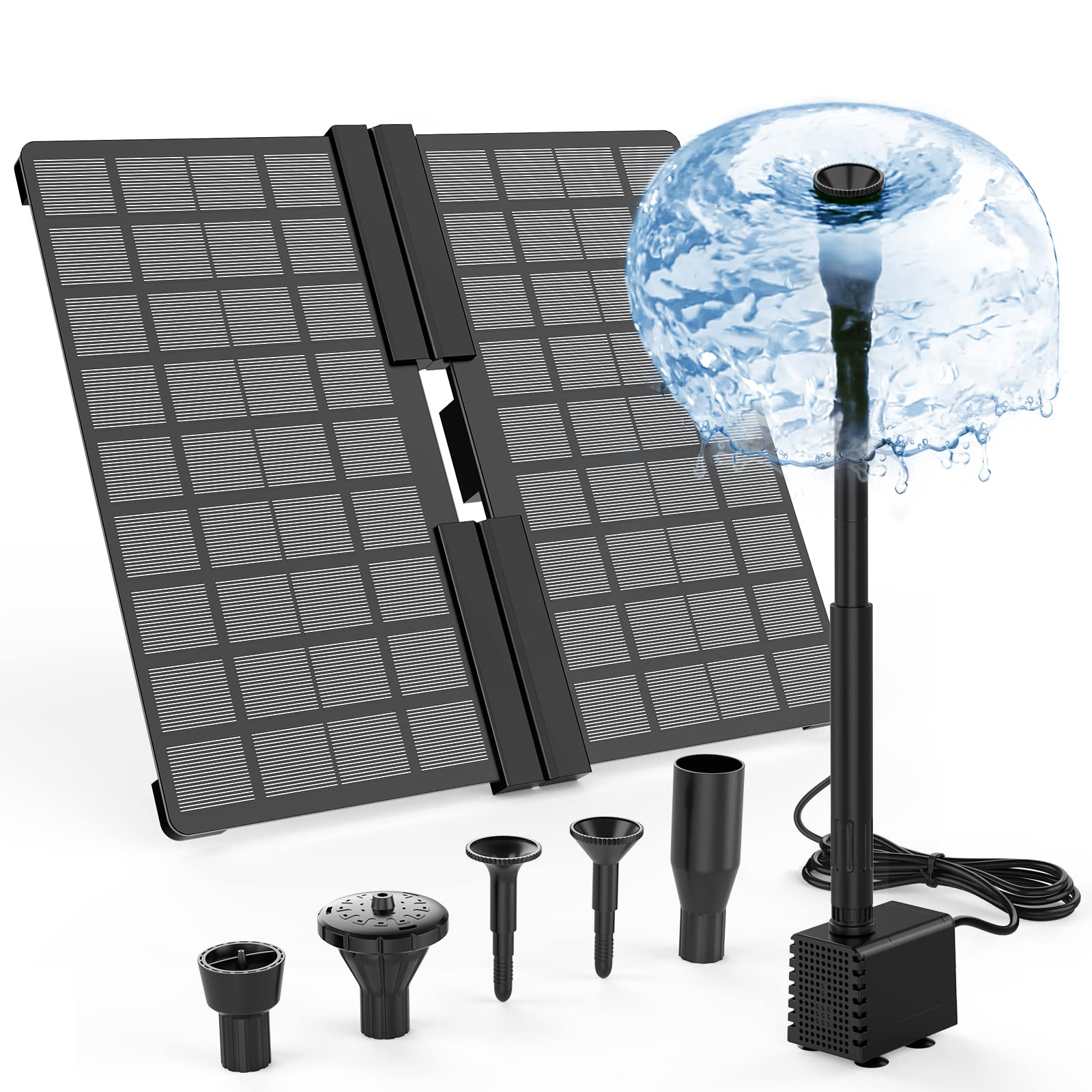 AISITIN Outdoor Solar Water Fountain 10W Foldable Solar Pond Pump, Solar Powered Fountain with Adjustable Stand, Water Pump with 4 Styles, Suitable for Garden, Pond, DIY Water Feature