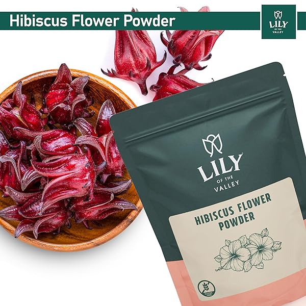 LILY OF THE VALLEY HIBISCUS FLOWER POWDER – GROUND HIBISCUS SABDARIFFA – IDEAL FOR COOKING, BAKING, TEA, SMOOTHIE – VEGAN & GLUTEN-FREE – RESEALABLE POUCH (16OZ, 453G)- PACKAGE MAY VARY