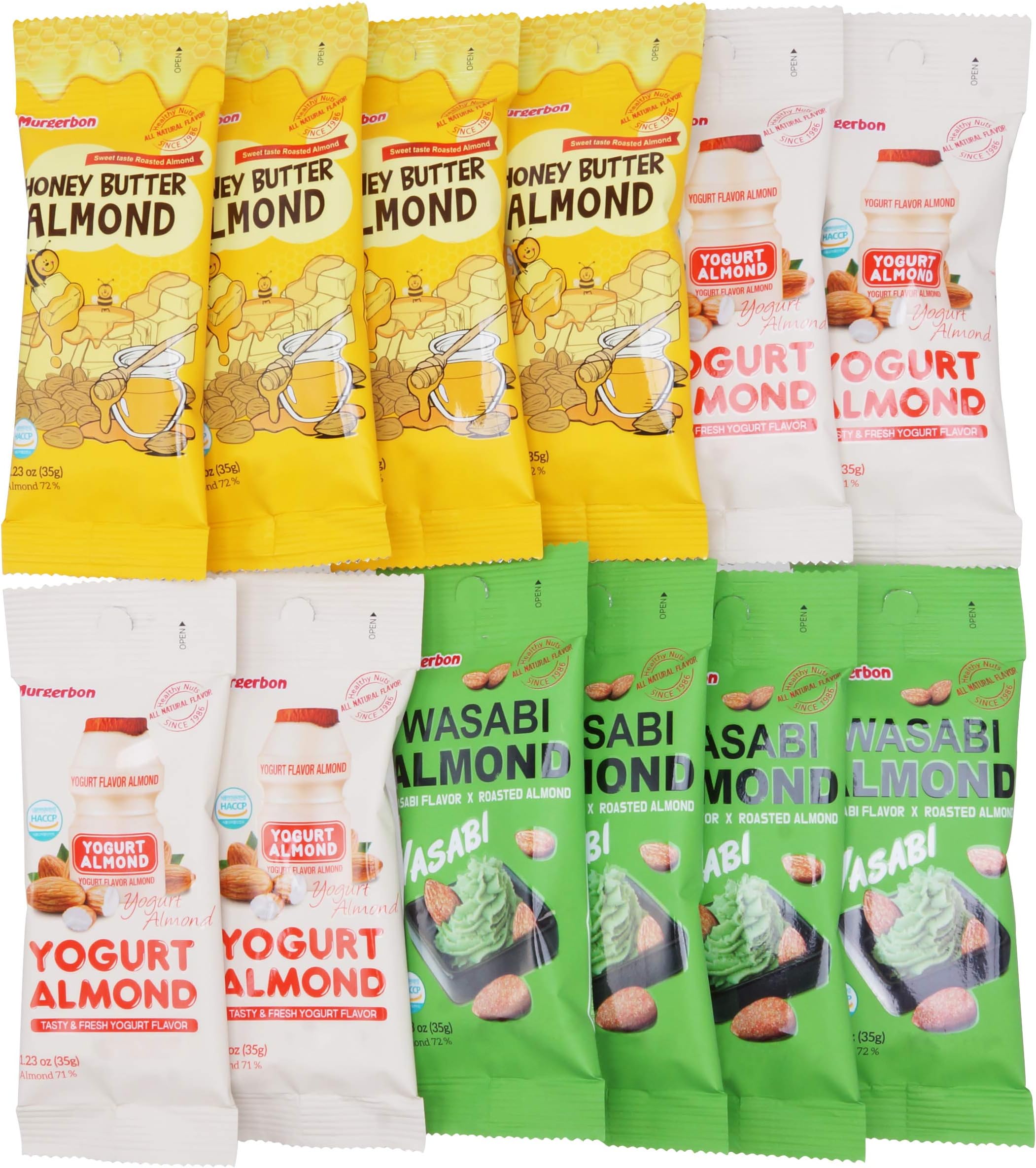 Honey Butter Almonds Variety Pack - Wasabi Yogurt Honey Butter Flavored Nuts in To Go Packets 1.23 Ounce x 12