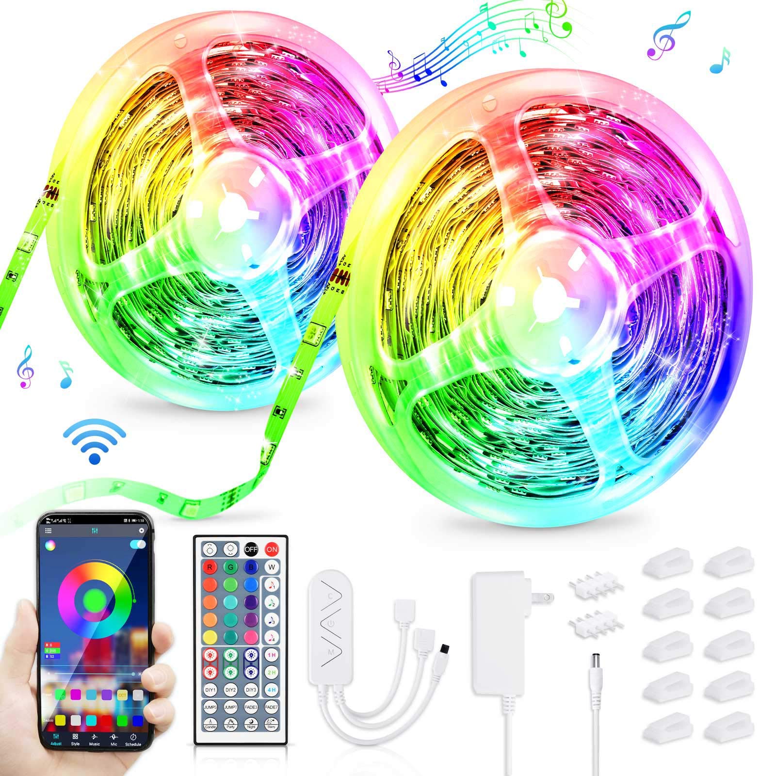 Nanssigy Led Strip Lights 16m with Remote, 5050 RGB Dimmable Led Lights with 16 Million Colors, Sync with Music, App Control, for Bedroom, Home, Party, Festival, Wedding, DIY, Christmas Decoration