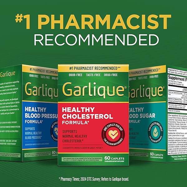 GARLIQUE GARLIC EXTRACT SUPPLEMENT, HEALTHY CHOLESTEROL FORMULA, ODORLESS & VEGAN, 60 CAPLETS