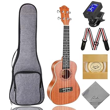 Concert Ukulele Ranch 23 Inch Professional Wooden Ukelele Instrument Kit With Free Online 12 Lessons Small Hawaiian Guitar Ukalalee Pack Bundle Gig - 