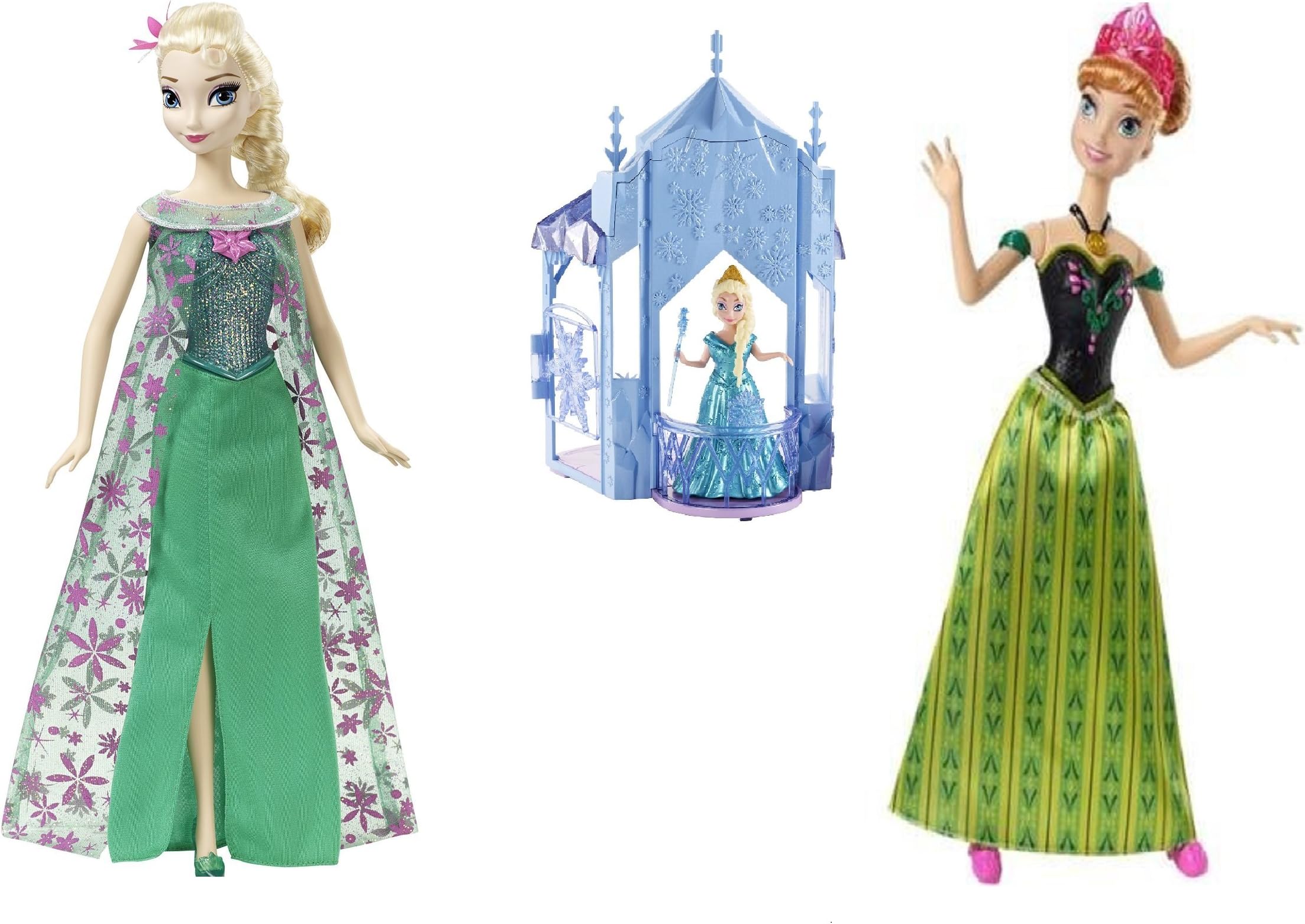 Disney Frozen Fever Singing Elsa Doll , Disney Frozen Singing Anna Doll For The First Time In Forever ,and Disney Frozen MAGICLIP CASTLE Toy Bundle