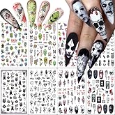 8 Sheets Halloween Nail Art Stickers 3D Punk Goth Nail Decals Evil Skull Rose Snake Nail Designs Sticker Self-Adhesive Halloween Nail Art Supplies Horror Zombie Nail Decorations for Women Manicure