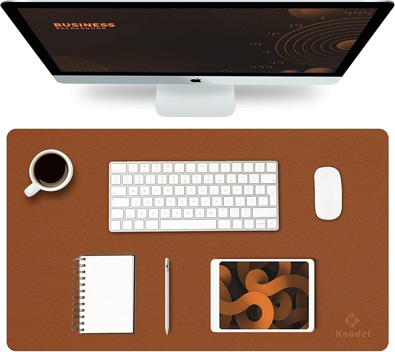 K KNODEL Small Office Desk Pad 60x35cm PVC Leather Dual-Sided Brown