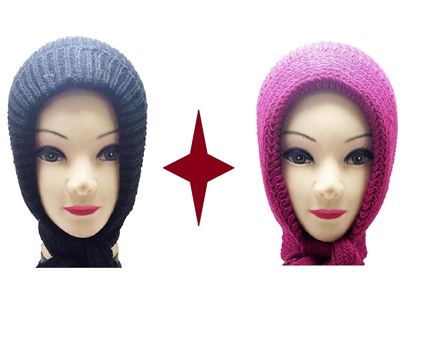 light gear&reg; combo of 2 women woolen head scarves (maroon+ blue) cap model