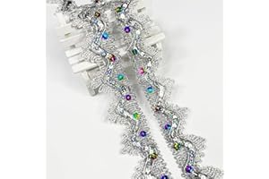 VOOMOLOVE Length15 Yards Width4cm/1.97Inch, Silver Sequin Trim Craft Ribbon Decorated Gimp Trim for Wedding Bridal, Performance Costumes or Jewelry, Crafts and Sewing （Silver/Colorful Sequins）