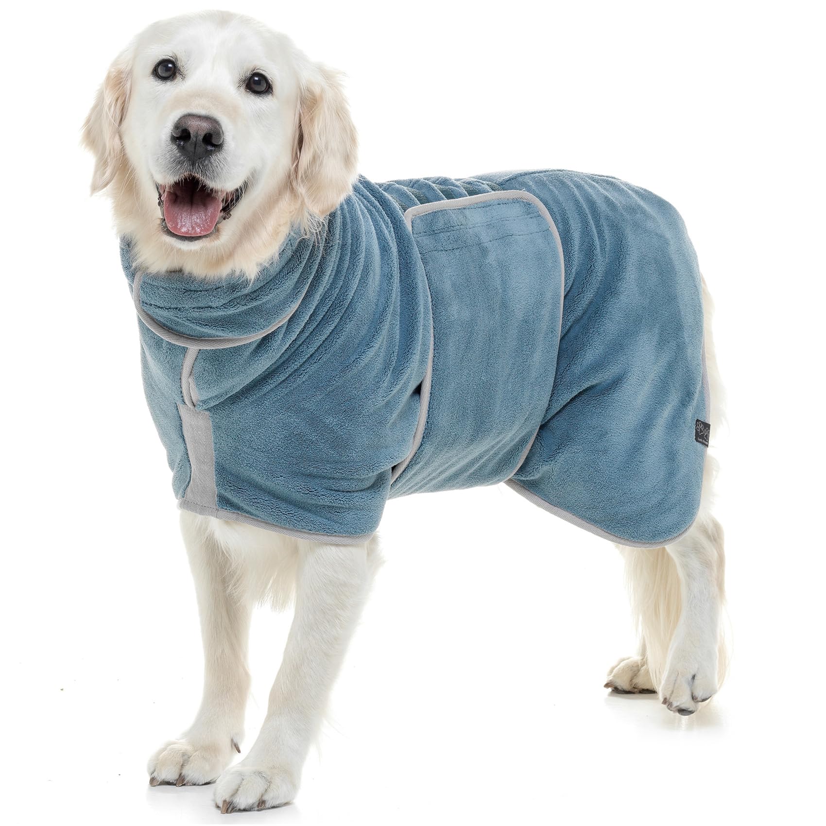 Lucky Paws® UK Dog Drying Coat - Luxurious Double Layer Dog Towel Robe - Dry Your Dogs in Minutes - Ultra Absorbent Drying Robe & Super Soft Dressing Gown (XXL, Petrol Blue)