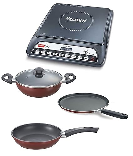 Prestige Stainless Steel Combo of Induction PIC 20.0 and Omega Deluxe BYK (Black,Standard)