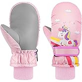 MoKo Toddler Winter Mittens, Warm Coral Fleece Gloves with Linking Buckles Waterproof Ski Gloves for Girls Boys 5-10 Years