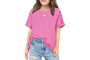 Arshiner Girls Oversized T Shirts with Pocket Short Sleeve Basic Crewneck Summer Casual Loose Tops Clothes 5-12 Years