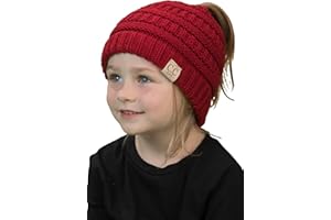 Funky Junque Kid's BeanieTail Children’s Ponytail Messy Bun Beanie Solid Ribbed Hat