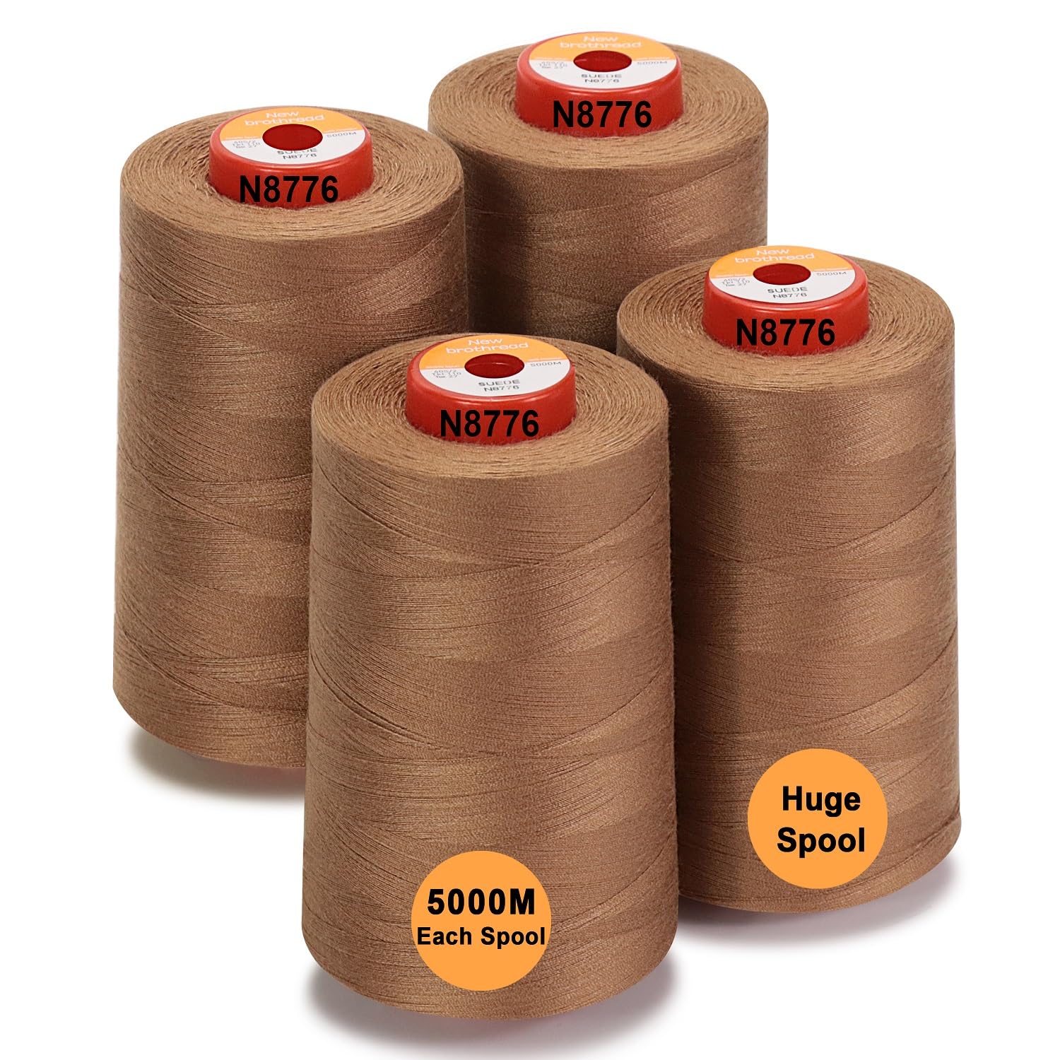 New brothread - 28 Options - 4 Large Cones of 5000M Each All Purpose Polyester Sewing Thread 40S/2 (Tex27) for Sewing, Quilting, Piecing, Serger and Overlock - Suede