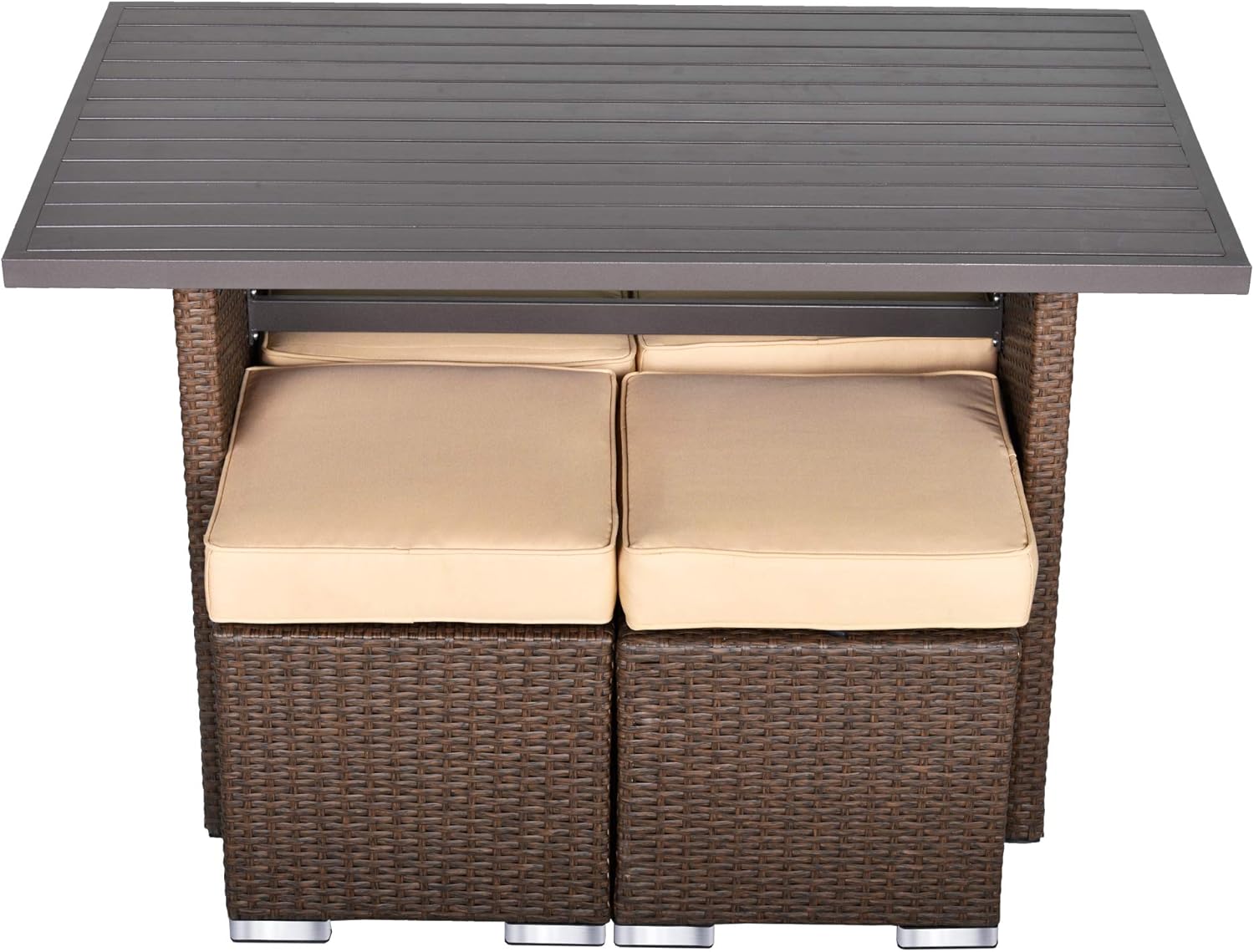 SUNVIVI OUTDOOR Outdoor Dining Table Patio Rectangular Dining Table Brown Wicker Aluminum Top Steel Frame : Garden & Outdoor