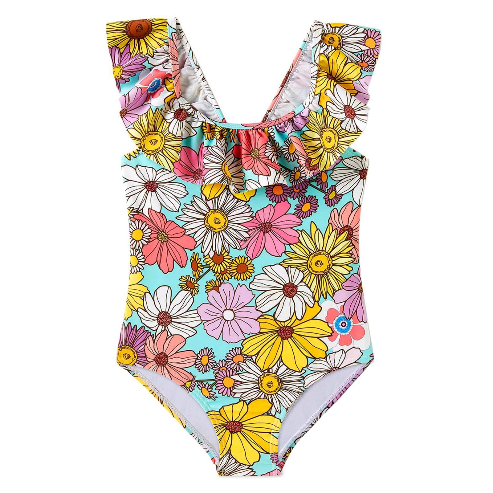 Photo 1 of Angel season Girls One Piece Swimsuits Toddler Bathing Suit Little Kids Cute Swimwear Quick Dry Ruffle Sunflower Size 6 Years 7 Years