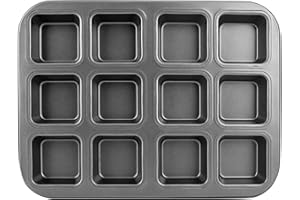 Beasea Brownie Pan with Dividers, 1 Set 12 Cavity All Edges Square Cupcake Brownie Pans Mini Cake Non Stick Baking Carbon Steel Bread Mold Small Edge 3x4 Individual Cutter Sheet Tray for Cookie Oven