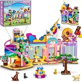 HOGOKIDS Girls Dessert Shop Building Toy with LED &amp; Animals for Kids 6-12+ | Friends Candy Store Building Set for Role Play, Foldable Pretend Play Set with 3 Display Modes, Birthday Gift for Girls Boys