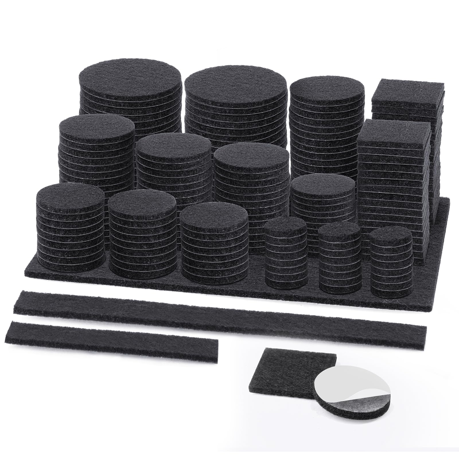 BALEINE 300PCS Felt Furniture Pads, Multi-Size Felt Pads for Chair Legs, Tables, Beds, Scratch-Reducing Floor Protectors for Hardwood Floors, Tile, Vinyl, and Laminate (300PCS, Black)