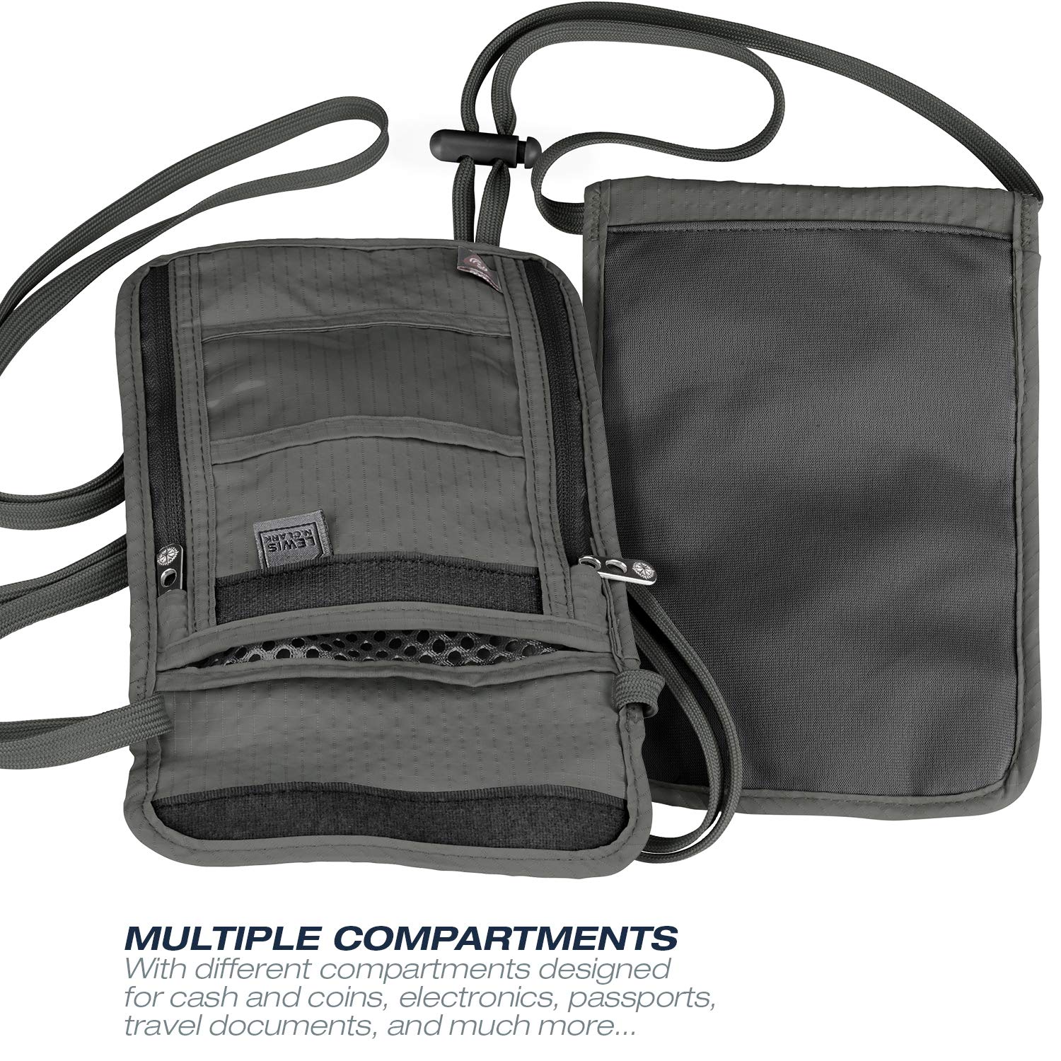 Lewis N. Clark RFID Blocking Stash Neck Wallet, Travel Pouch + Passport Holder for Women & Men, Black, One Size