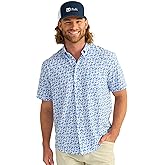 HUK Mens Kona Pattern Short Sleeve Fishing Button Down Shirt, Fresh Salmon, Medium